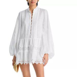 Bardot Antonia Lace Trim Long Sleeve Linen Minidress